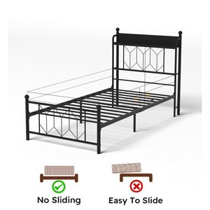 Solid Stable <b>Twin</b> <b>Bed</b> <b>Frames</b> with LED Headboard Charging Station Noise-Free No Box Spring Needed for Bedroom - Product Image 3