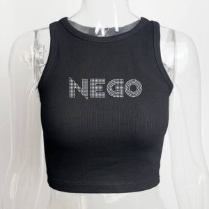 Camiseta sin mangas de algodón acanalado blanco para mujer, top corto de verano, chaleco informal con logo personalizado - Product Image 5