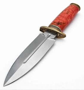Herramienta de preparación para exteriores hecha a mano con punta de lanza de acero satinado, madera de coral rojo y guardacuchillas de latón, pieza decorativa. - Product Image 2