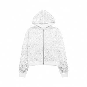 เสื้อฮู้ดดี้โอเวอร์ไซส์แบบยูนิเซ็กซ์ ประดับเพชร แต่งลายวิบวับ สไตล์สตรีทแวร์ สำหรับฤดูใบไม้ร่วงและฤดูหนาว พร้อมโลโก้เงาๆ - Product Image 2