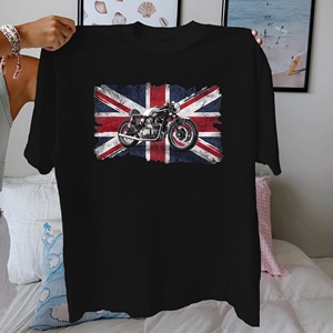 Camiseta de algodón 100% para mujer, estilo Cafe Racer, con diseño estampado, cuello redondo, manga corta, corte regular, para todas las estaciones. - Product Image 1
