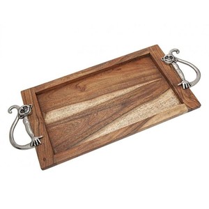 Plateau de service rond en bois fait main, plat décoratif moderne pour table, artisanat en bois - Product Image 3