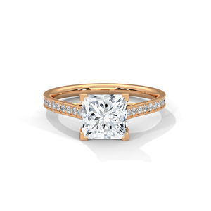 Bague de Fiançailles Solitaire pour Femme en Or Rose 14K Massif, Diamant de Laboratoire Taille Princesse Brillant, Pavé, Certifié GRA - Prix de Gros - Product Image 1