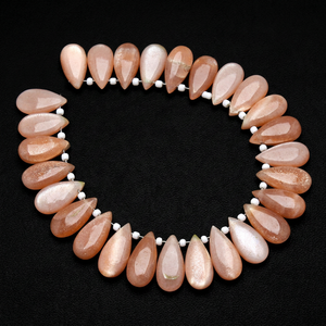ลูกปัดมูนสโตนทรงหยดน้ำสีพีช 15x7 มม. ขัดเงาเรียบ คริสตัลหลวมสำหรับทำเครื่องประดับ ต่างหูคู่ - Product Image 1