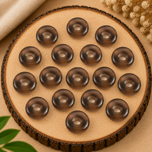 Colgante de Cuarzo Ahumado Liso en Forma de Donut de 5mm, Gema para Sanación con Cristales, Diseño de Energía Reiki para Fabricación de Joyas al por Mayor - Product Image 2