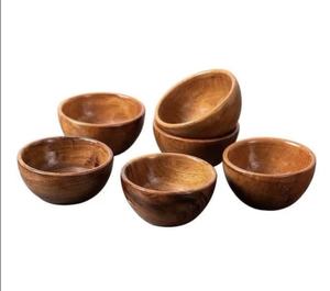 Petits bols en bois d'acacia avec cuillères, bols de service en bois, design minimaliste, finition en grain de bois naturel non traité, pour servir les aliments - Product Image 4