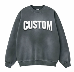 Sweat-shirt à col rond en coton uni de haute qualité avec logo brodé personnalisé pour femmes, sweat-shirt vintage lavé, coupe oversize - Product Image 5
