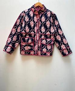 Handmade Leopard Print Quilted Eco-Friendly Reversible Floral Bomber <b>Jacket</b> Cotton Winter - Product Image 4