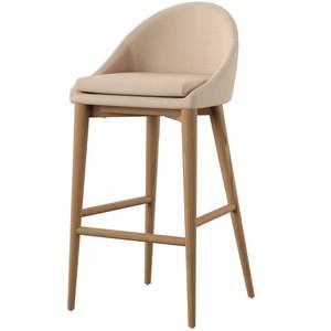 Tabouret de bar en teck naturel avec siège rembourré confortable - Product Image 1