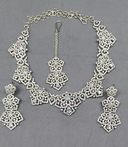 Trendy Silver Plated Brass Natural Imitation Pearl & CZ Marquise Cut <b>Rope</b> <b>Chain</b> Flower Pattern Statement Necklace Model an 220 - Product Image 6