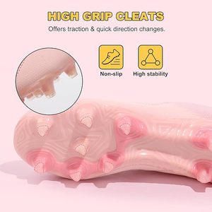 Chaussures de football synthétiques roses pour filles avec semelle extérieure en TPU, baskets de soccer respirantes avec doublure en maille et crampons, chaussures de sport d'été - Product Image 4