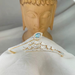 Pear Cut Blue Diamond and Round Diamond Yellow <b>Gold</b> Bracelet Elegant Leaf Design Luxury Fine Jewelry & Wedding for Women Gift - Product Image 1