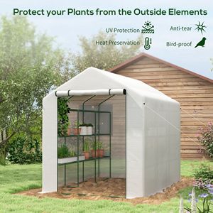 Serra Grande Bianca con Scaffalature, Copertura in PE e Porta Avvolgibile per Giardino e Coltivazione Idroponica Esterna per Uso in Giardino - Product Image 4