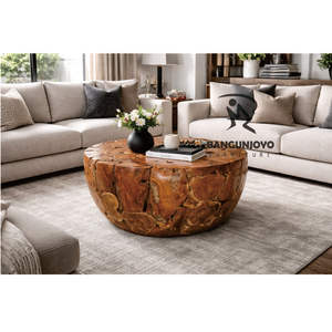 โต๊ะกาแฟไม้สักทรงกลม ดีไซน์ยุโรปโบราณ ทำความสะอาดง่าย เหมาะสำหรับห้องนั่งเล่น - Product Image 1