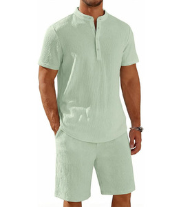 ชุดเซ็ตแทรคสูทผู้ชายสำหรับฤดูหนาวปี 2025 เสื้อเฮนลีย์แขนสั้นเนื้อผ้าพิเศษและกางเกงขาสั้นทรงหลวม ระบายอากาศได้ดี แห้งเร็ว - Product Image 1