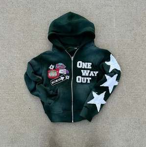 Custom Kornit Printed Eagle Patches Heavyweight Acid Wash Sun Faded Streetwear Vintage Oversized 100% Cotton Zip Hoodies - Product Image 3