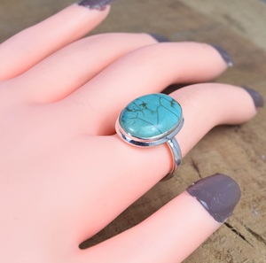 Blue Turquoise <b>Ring</b> <b>925</b> Sterling <b>Silver</b> Bezel Setting Handmade <b>Ring</b> For Her Gemstone Jewelry - Product Image 2