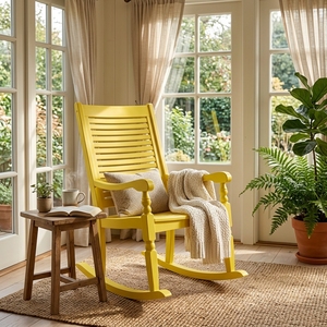 Fauteuil à bascule Cendra en bois de mahogany massif moderne, disponible en plusieurs couleurs, pour salon et terrasse, modèle CHA06 - Product Image 3