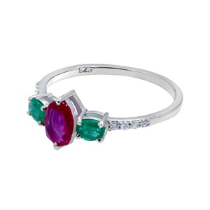 Buy Luxurious Accent Diamond Natural Ruby <b>Emerald</b> Gemstone 925 Sterling <b>Silver</b> Women <b>Ring</b> Birthday Wedding Jewelry Wholesale - Product Image 2