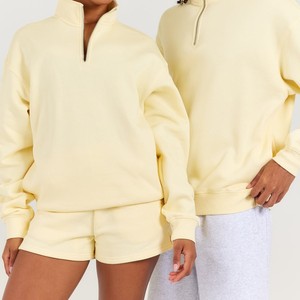 Custom Wholesale High Quality Women Lightweight Loose Crew Neck Half Quarter Zip Sweatshirt <b>Workout</b> Sports Oversized <b>Hoodies</b> - Product Image 3