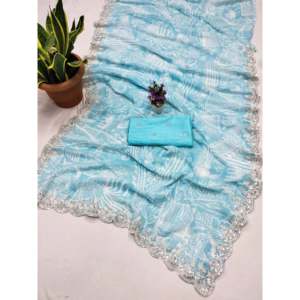 Sari impreso digital con bordado para fiestas vestidos de carrera - Product Image 2