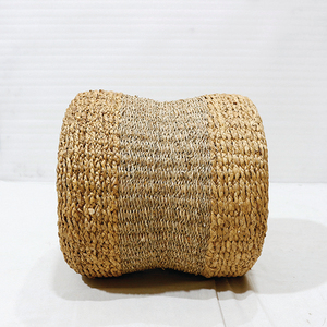 Handcrafted <b>Round</b> <b>Pouf</b> Stool Made of Plant Fiber Bohemian Style Ottoman for Living Room Decor - Product Image 2