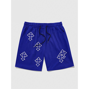 Shorts décontractés pour hommes, beige, à motif géométrique brodé, avec cordon de serrage, taille mi-haute, style respirant - Product Image 6