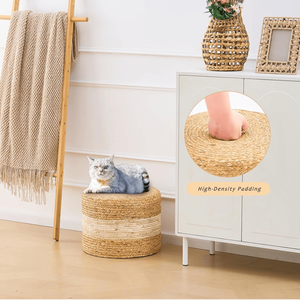 Handmade White Woven Foot <b>Stool</b> Natural Water Hyacinth <b>Ottoman</b> for Home Decor & Seating - Product Image 5