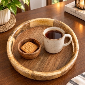 Cubo Plegable Redondo de Madera con Asas, Duradero, de Madera Natural, Estilo Vintage, Ecológico, Multiusos, para Servir la Felicidad - Product Image 3