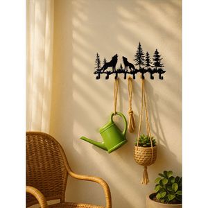Portachiavi da Parete Rustico a Forma di Lupo con 8 Ganci per Organizzazione Ingresso - Product Image 1