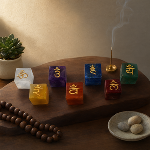 Seven Chakra <b>Crystal</b> Cube Set-Sanskrit Engraved Feng Shui Stone <b>for</b> Home Decor Business <b>Gift</b> & Souvenir - Product Image 2
