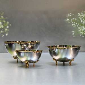Jaffs Exports Handmade Aluminum Leaf Bowl <b>Set</b> Modern Design Tabletop <b>Vase</b> Holds Water <b>3</b> Sizes Gold Finish Eco-Friendly High - Product Image 2