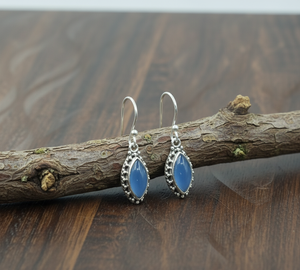 Natural Blue Chalcedony Drop <b>Earrings</b> 925 Sterling Silver Vintage Marquise Dangle <b>Earrings</b> Rose Gold & Yellow Gold Plated her - Product Image 2