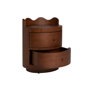 Modern Round Wooden Nightstand with Double Drawer, Curved Bedside Table Solid Wood Storage Cabinet for Bedroom Furniture - Product Image 5