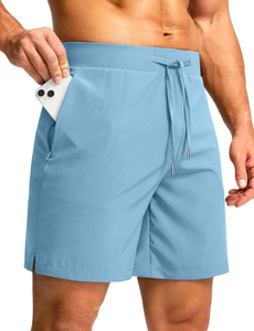 Pantalones Cortos de Secado Rápido para Hombre, Color Sólido, Cintura Elástica con Cordón, Estilo Deportivo Informal, Corte Medio, Tela de Poliéster, Longitud Corta - Product Image 5