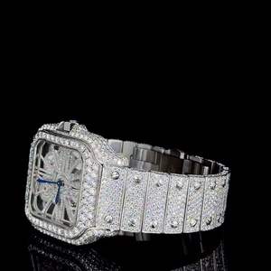 Montre de luxe pour homme, cadran squelette carré, entièrement pavée de diamants CZ, style Hip Hop, bracelet en acier inoxydable - Product Image 1