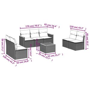 Juego de sofás de patio de ratán sintético negro de 8 piezas con cojines, elegantes muebles de exterior - Product Image 3