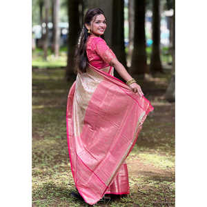 Sari en soie Kanjivaram Chickoo, tissu traditionnel, robe de soirée tissée avec des fils zari - Product Image 3