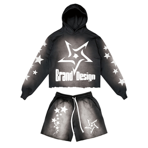 Ensemble sweat à capuche et short imprimé par sublimation pour homme, motif étoile dégradé, style urbain, respirant, en polyester tricoté - Product Image 1