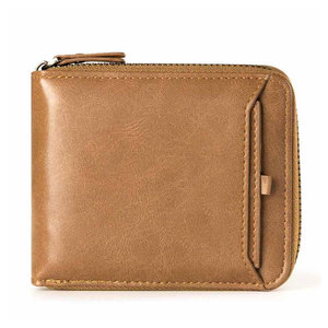 Best Selling New Fashion Mens Genuine Leather Eco-Friendly 7 Inch Vintage Short <b>Wallet</b> <b>Business</b> <b>Card</b> Holder Zipper Polyester - Product Image 1