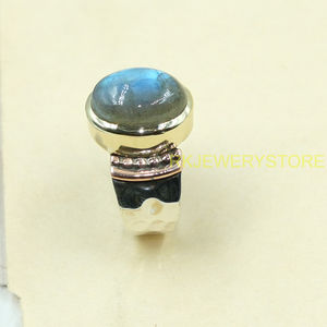 Anillo de cabujón de labradorita natural, plata 925, hecho a mano, latón, cobre, joyería artesanal estilo boho, anillo artesanal para mujeres y hombres - Product Image 2