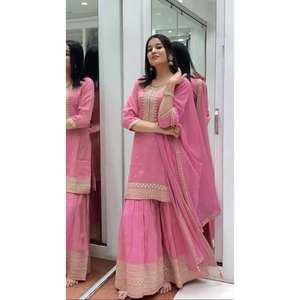 Haut taille XL pour femme-ensemble Plazzo et Dupatta avec broderie lourde pour look de fête - Product Image 3