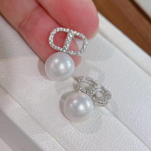 S925 Sterling <b>Silver</b> Classic Three Diamond <b>Earrings</b> with 10-11mm Freshwater Edison <b>Pearls</b> for Women - Product Image 2