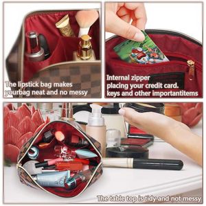 Sac de voyage pour maquillage en cuir imperméable à carreaux marron portable, sac plat carré, ensemble de 2 pièces, étuis cosmétiques - Product Image 3