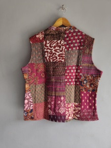 Veste sans manches en coton tricoté à col mandarin pour femme, imprimé floral patchwork bohème, poches, respirante, écologique - Product Image 6
