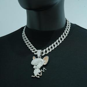 Nouveau Collier Pendentif Homme Européen-Américain en Alliage, Motif Animal de Dessin Animé Jerry, Entièrement Sertie de Diamants, Tridimensionnel, Tendance et Polyvalent - Product Image 2