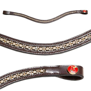 Cadena de diamantes de imitación de color plateado personalizada de diseñador de lujo, banda para la frente de caballo de cuero hecha a mano, forma curva con botón a presión - Product Image 5