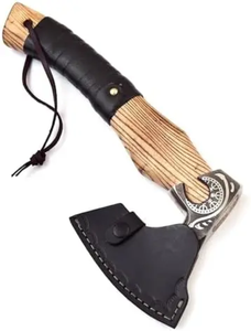 Hacha Tomahawk Hecha a Mano de Grado Industrial con Mango de Madera, Hoja de Acero con Alto Contenido de Carbono, Hacha de Supervivencia, Herramienta para Cortar al Aire Libre, Funda de Cuero - Product Image 3