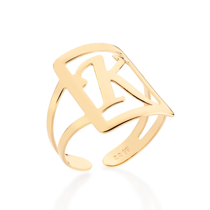 Modern 22K Solid Real Gold Plated Letter K Cocktail <b>Ring</b> <b>For</b> Unisex Fashion Jewelry Accessories Daily Wear Gift - Product Image 2