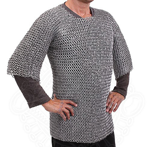 Gilet de chevalier médiéval en acier doux, riveté à plat avec anneaux, demi-manches, finition huilée, pour costume historique - Product Image 3